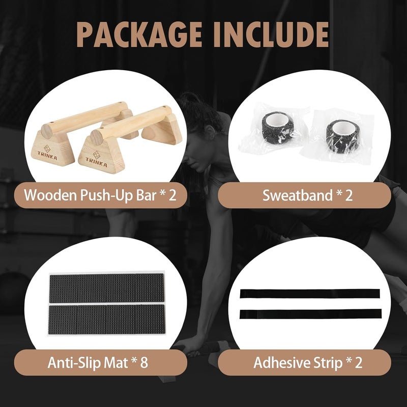 TRINKA Wooden Parallettes Push Up Bars, 2 PCS Wood Calisthenics Bars with Non-Slip Base, Pushup Handles for Floor Home Fitness, Workout Equipment for Men and Women Strength Training - Image 4